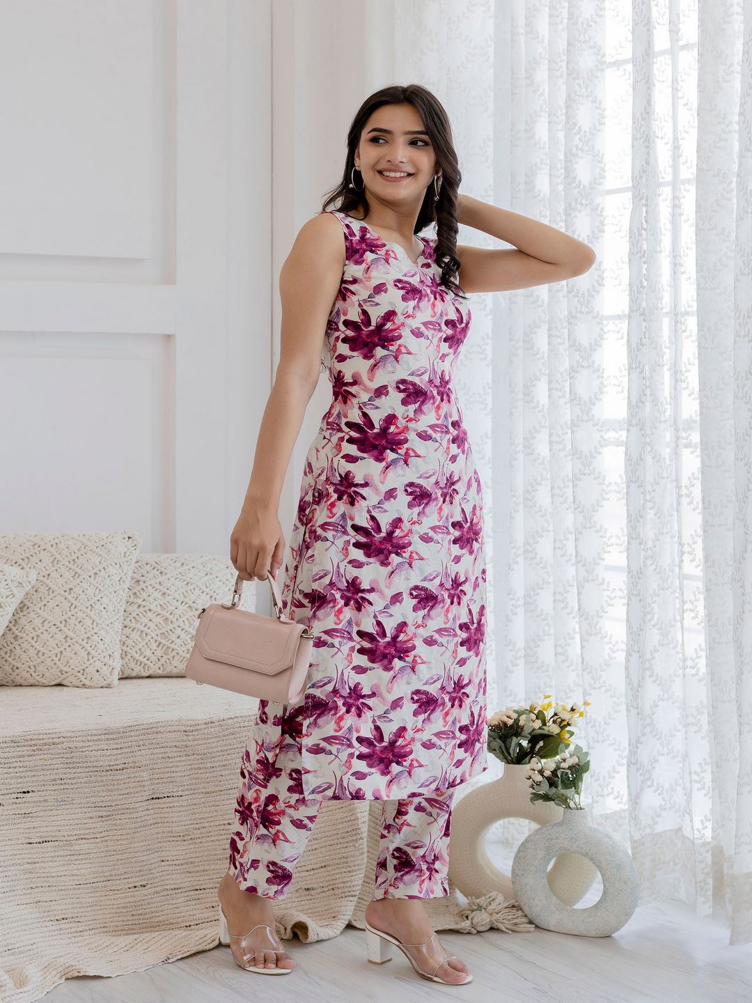 Off White Printed Straight Kurta With Trouser