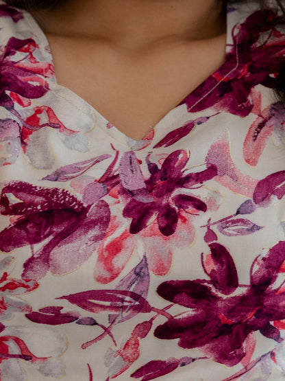 Off White Printed Straight Kurta With Trouser