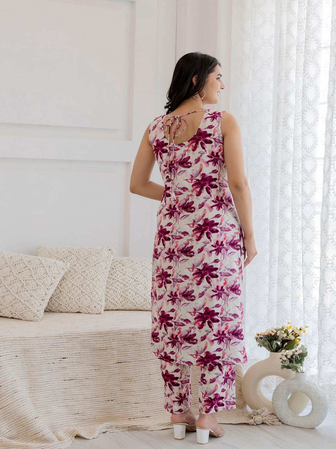 Off White Printed Straight Kurta With Trouser