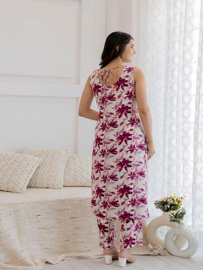 Off White Printed Straight Kurta With Trouser