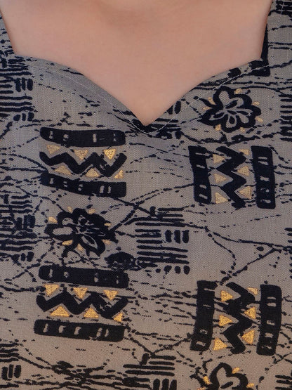 Grey Printed Straight Kurta With Trouser