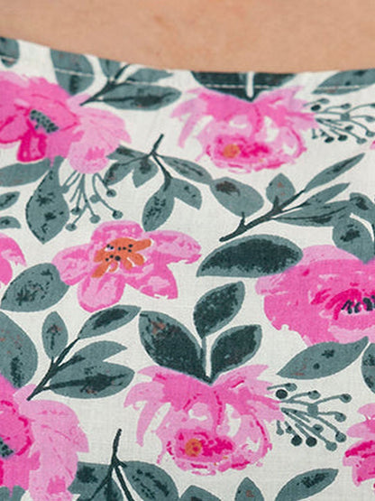 Off White And Pink Printed Straight Kurta With Trouser