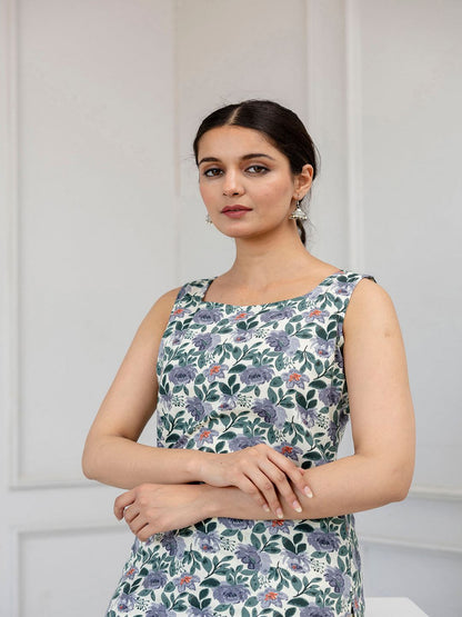 Off White Printed Straight Kurta With Trouser