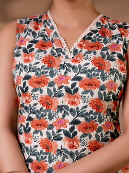 Off White Printed Straight Kurta With Trouser