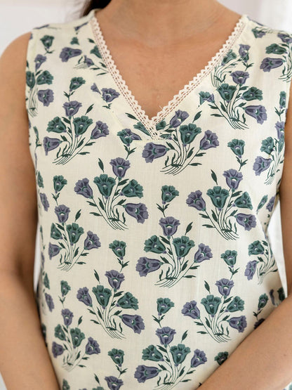 Off White Printed Straight Kurta With Trouser