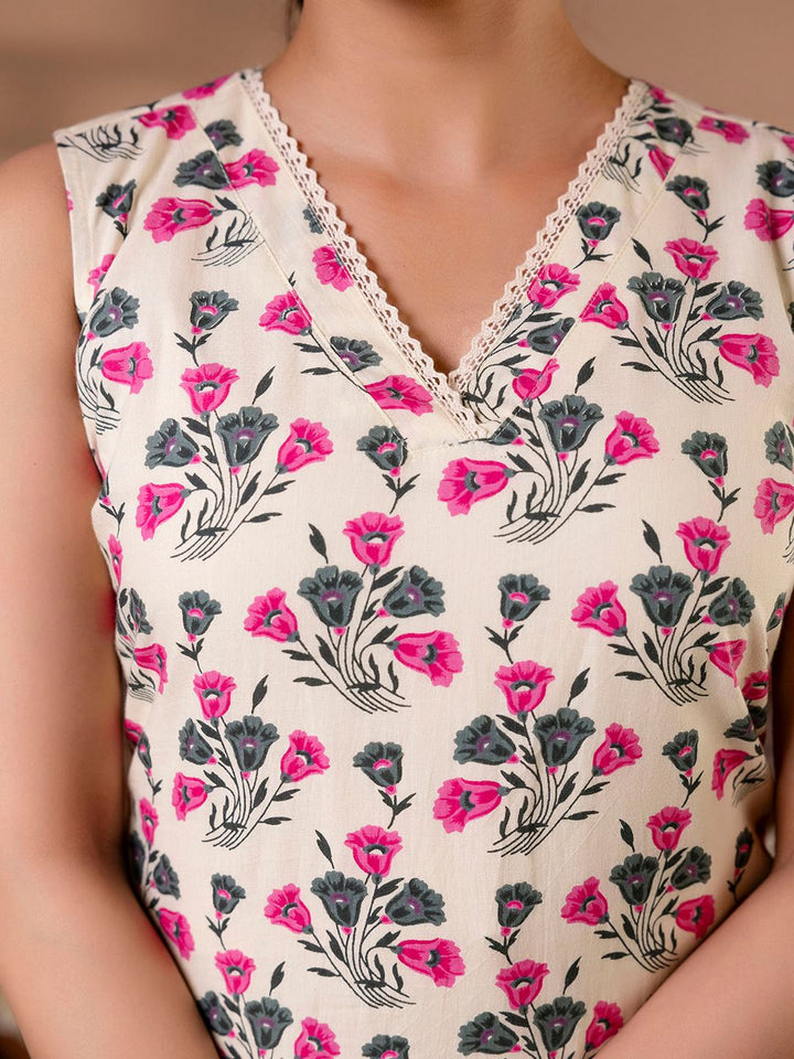 Off White Printed Straight Kurta With Trouser