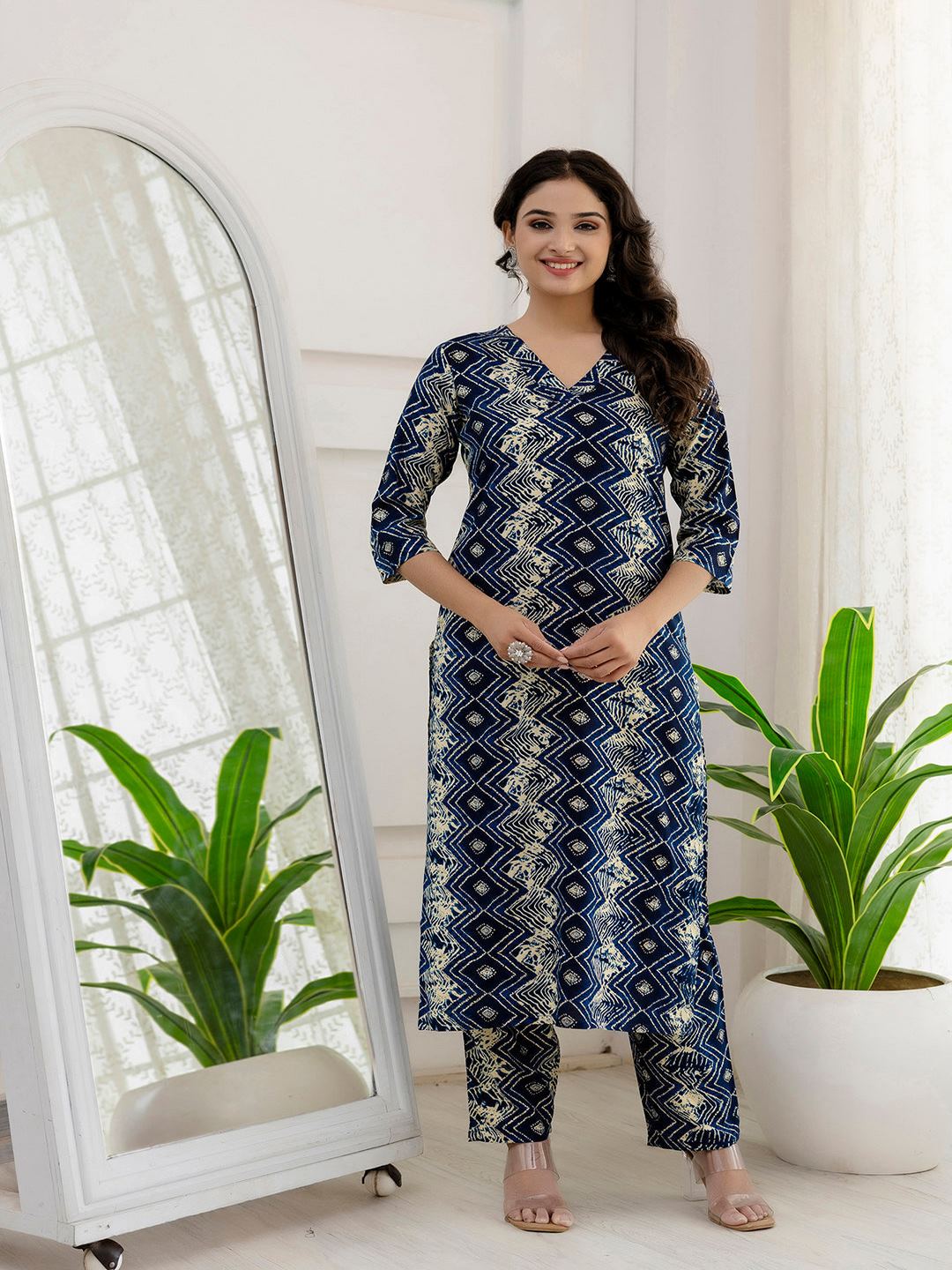 Blue Printed Straight Kurta And Trouser
