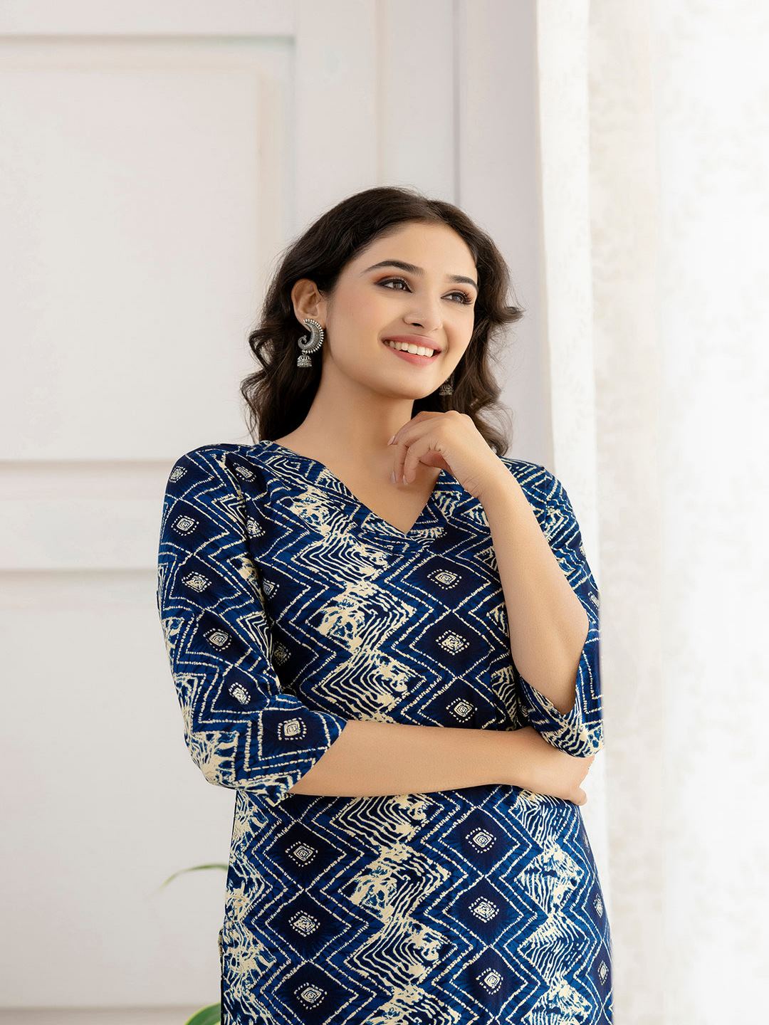 Blue Printed Straight Kurta And Trouser