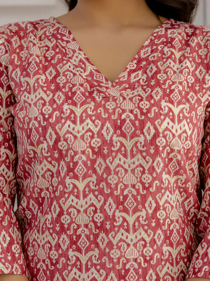 Pink Printed Straight Kurta And Trouser With Dupatta