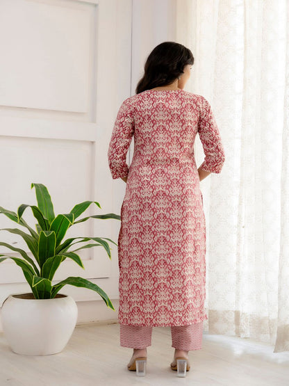 Pink Printed Straight Kurta And Trouser With Dupatta