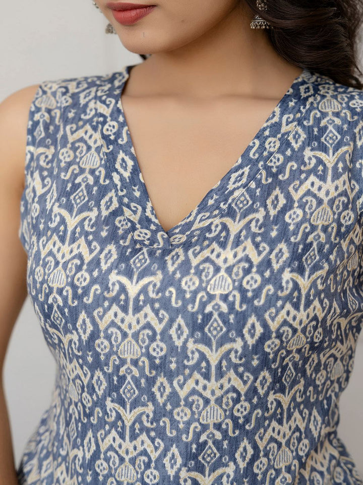 Grey Color Printed Straight Kurta With Trouser