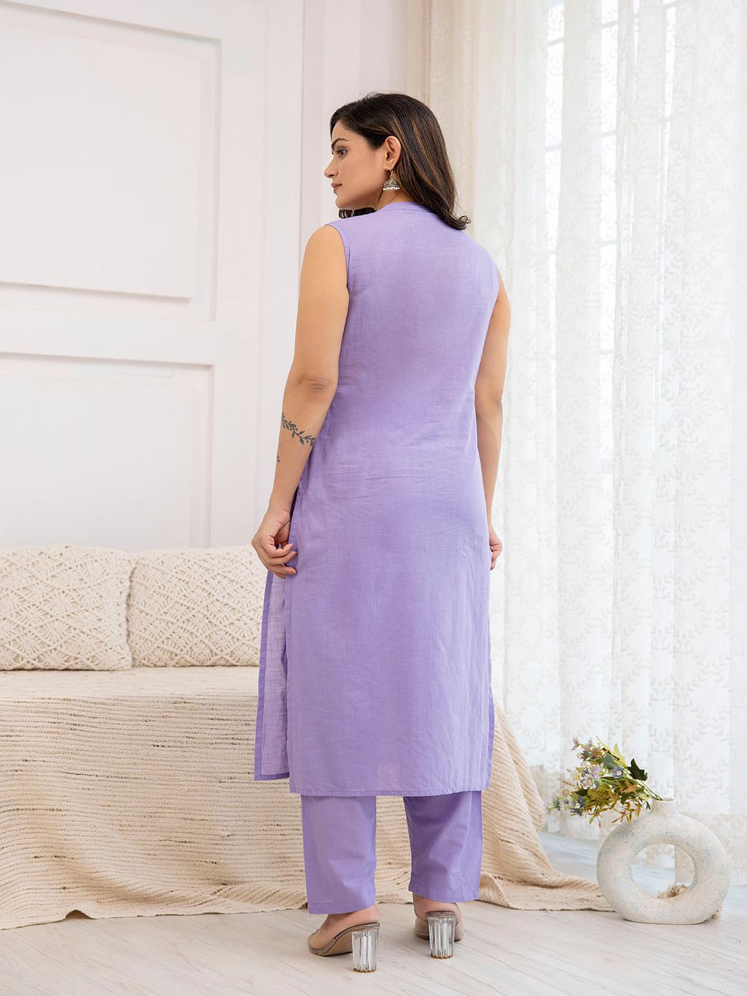 Purple Straight Kurta With Trouser