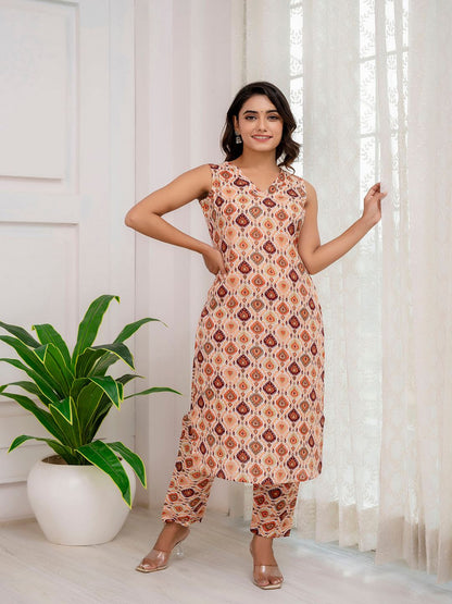 Multi Printed Straight Sleeveless Kurta Pant Set