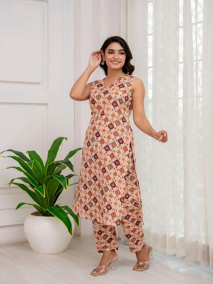 Multi Printed Straight Sleeveless Kurta Pant Set