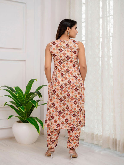 Multi Printed Straight Sleeveless Kurta Pant Set