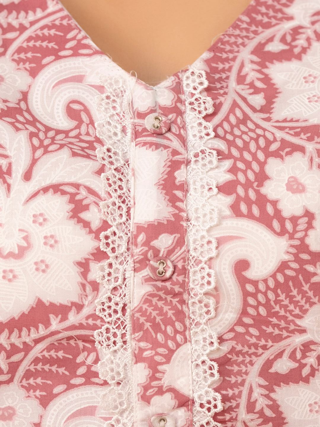 Mauve Floral Printed Straight Kurta And Trouser With Dupatta