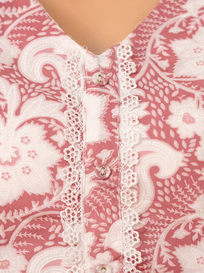 Mauve Floral Printed Straight Kurta And Trouser With Dupatta