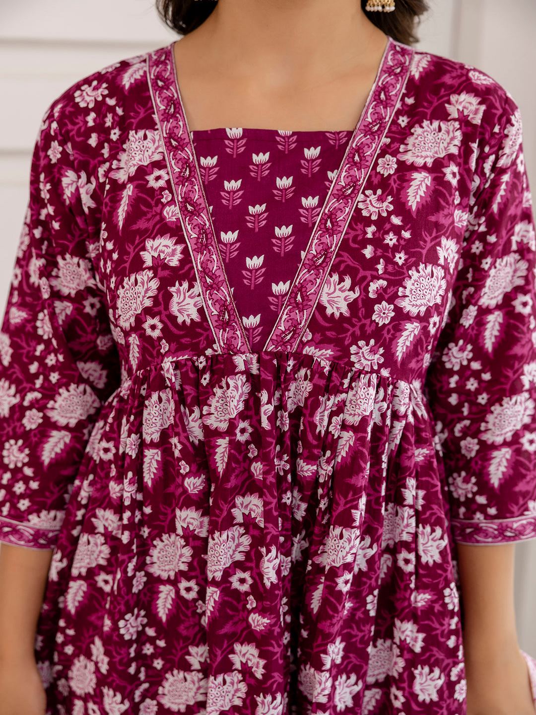 Purple Ethnic Printed Anarkali Kurta And Trouser With Dupatta