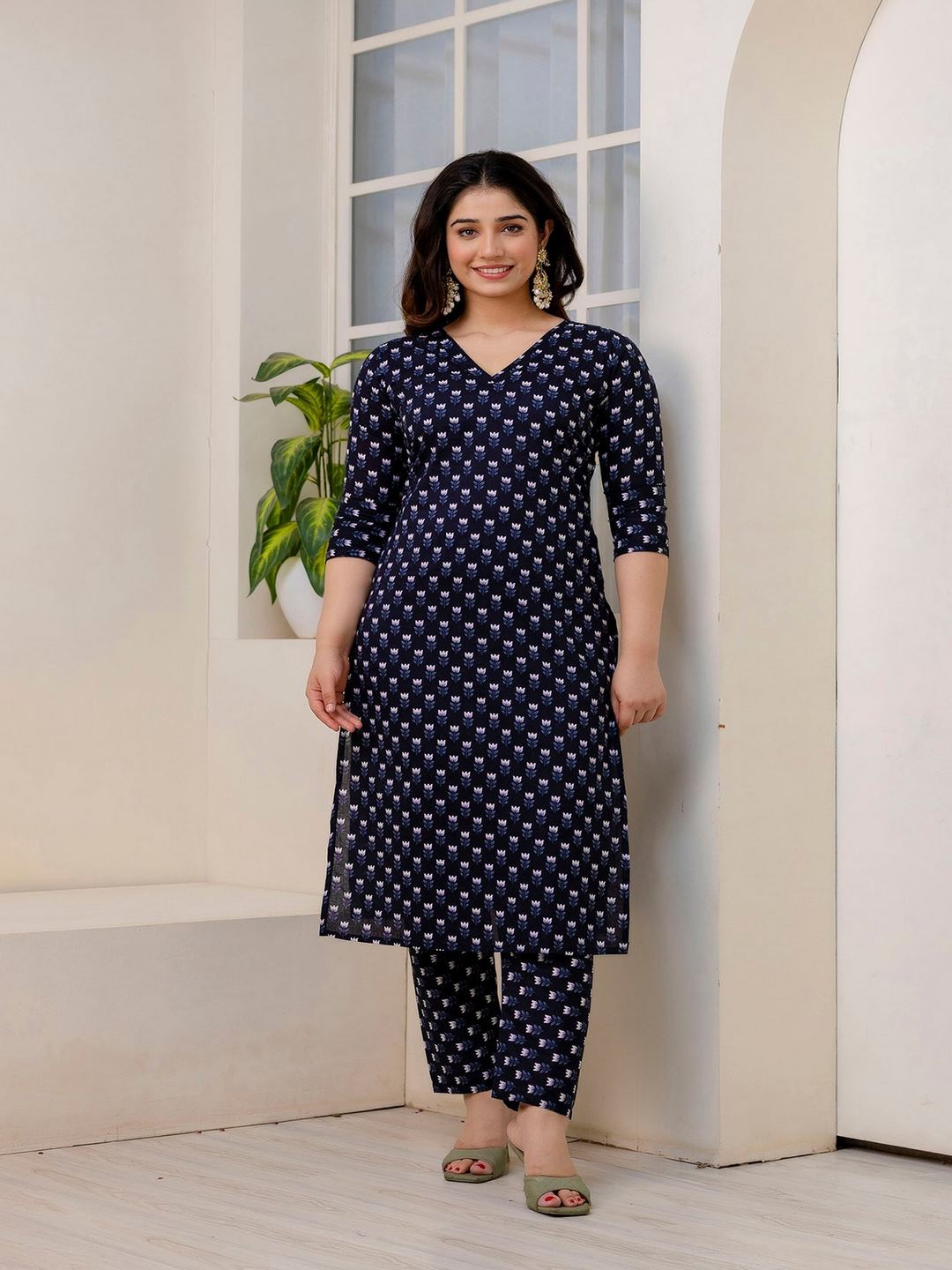 Black Ethnic Printed Kurta And Trouser With Dupatta