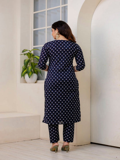 Black Ethnic Printed Kurta And Trouser With Dupatta