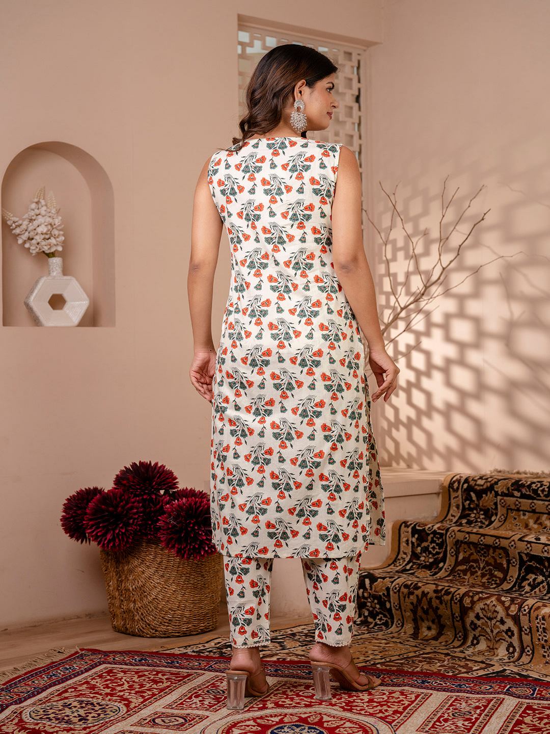 Off White Printed Straight Kurta With Trouser