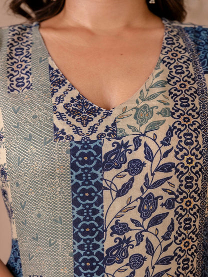 Blue Printed Kurta With Trouser