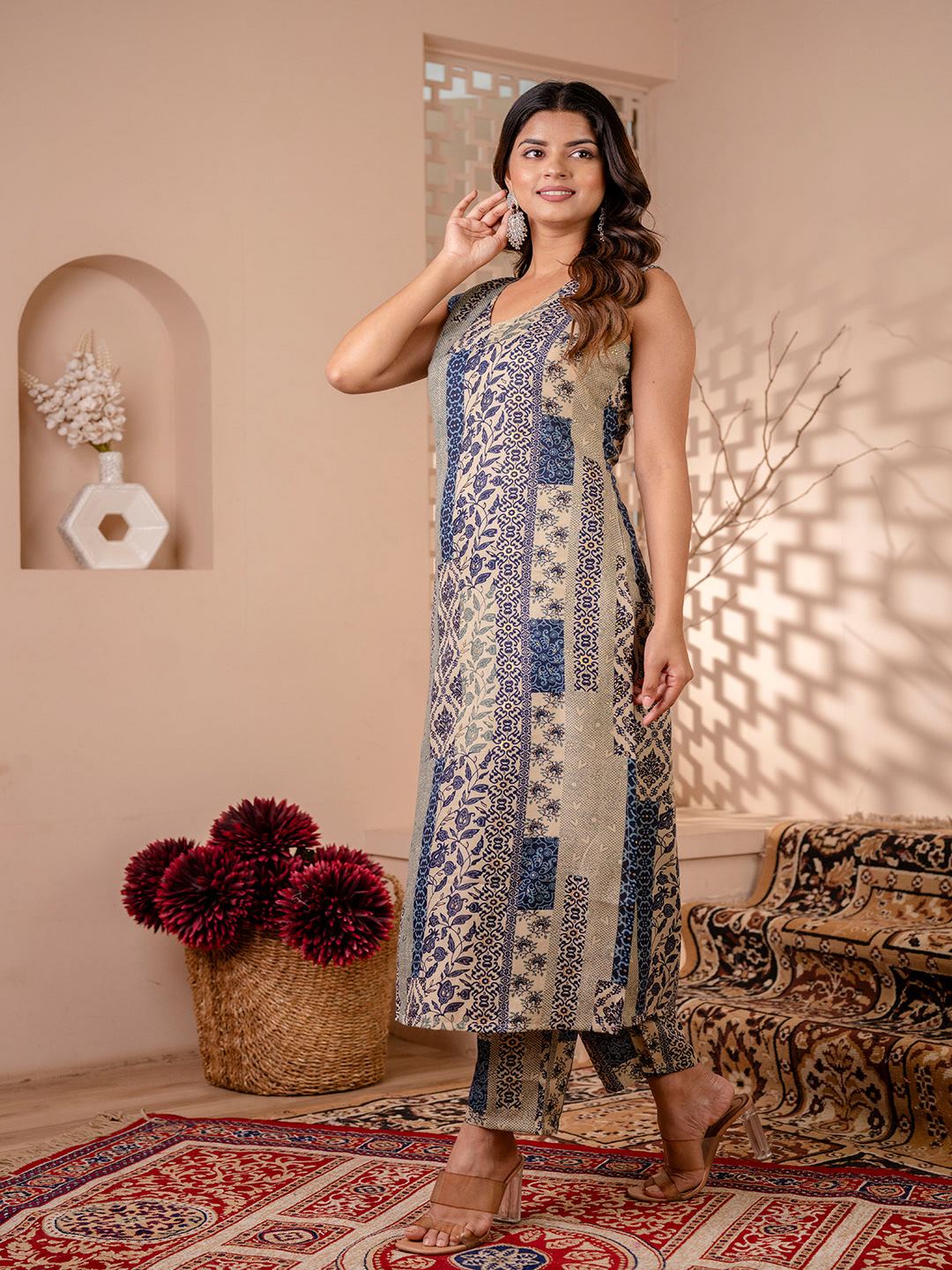 Blue Printed Kurta With Trouser
