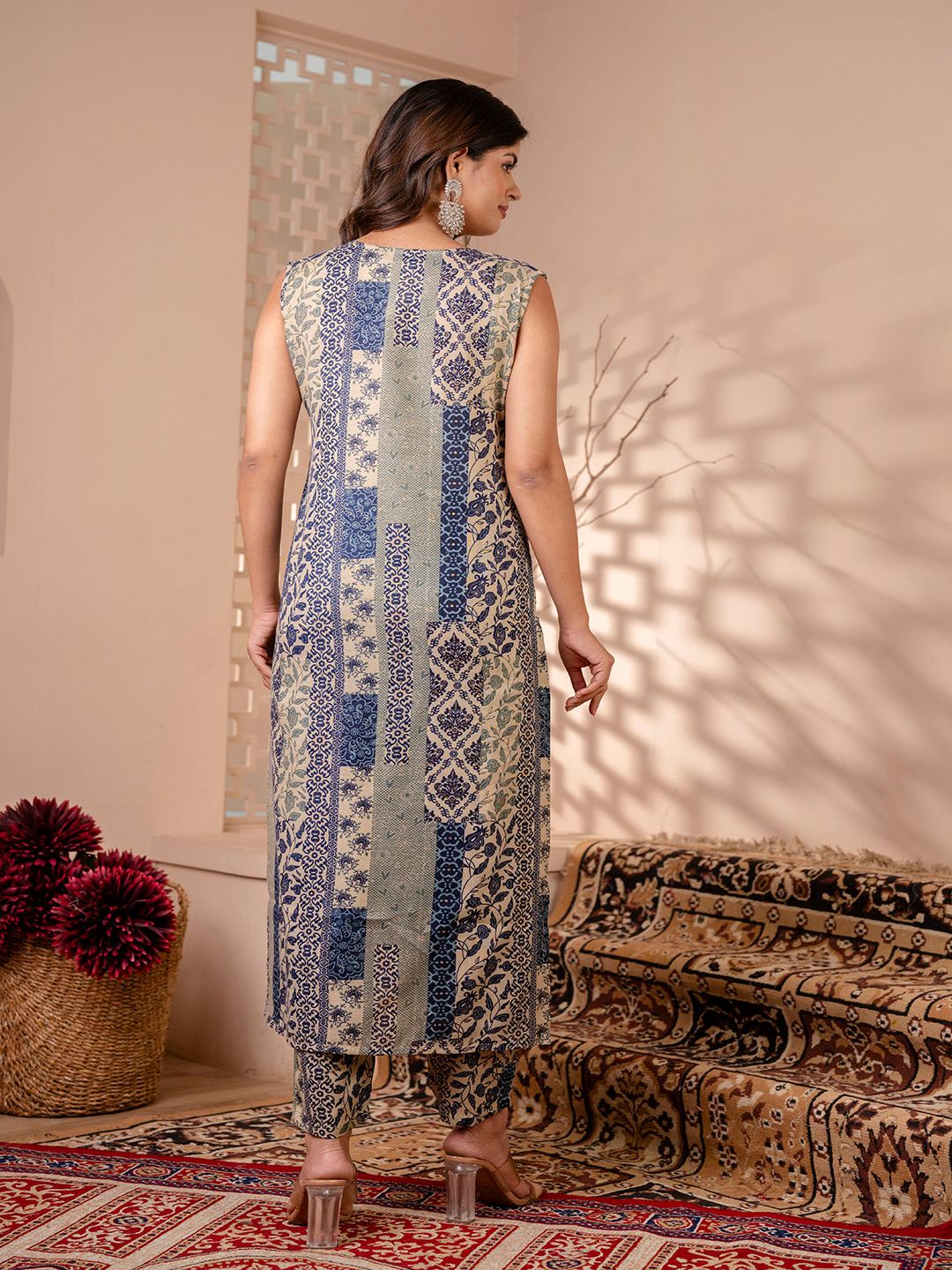 Blue Printed Kurta With Trouser