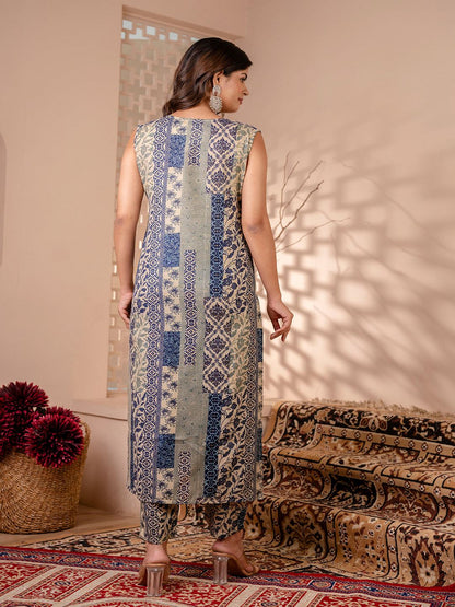 Blue Printed Kurta With Trouser