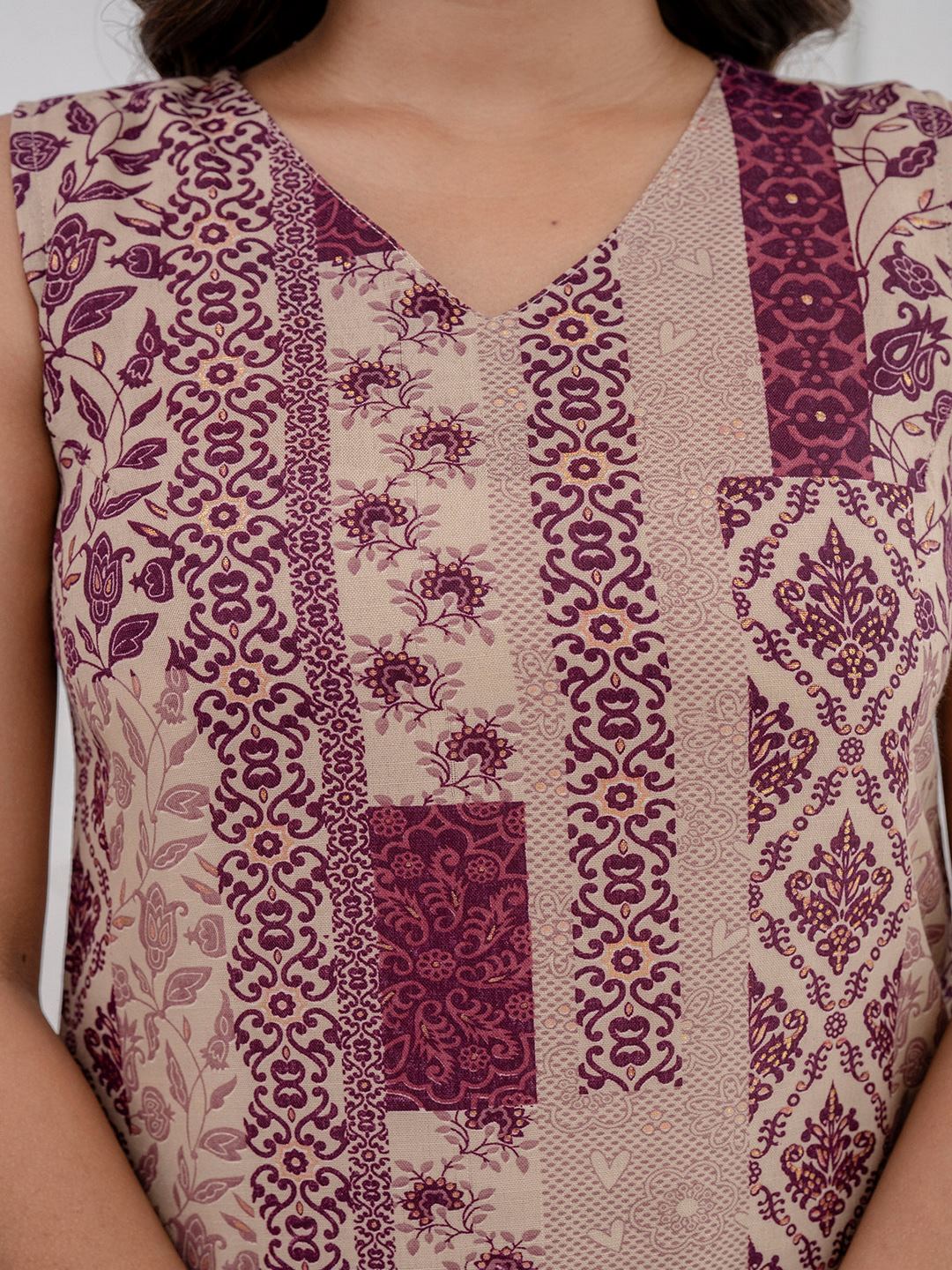 Purple Printed Kurta With Trouser