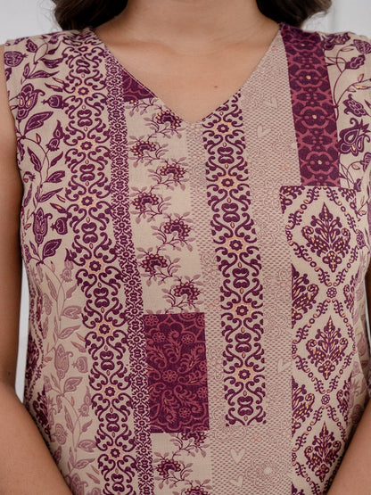 Purple Printed Kurta With Trouser