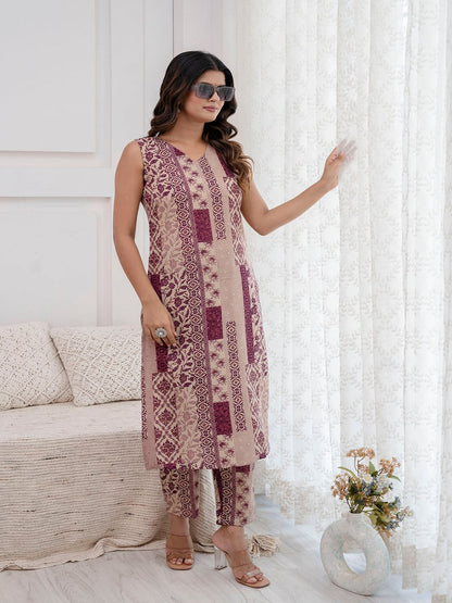 Purple Printed Kurta With Trouser