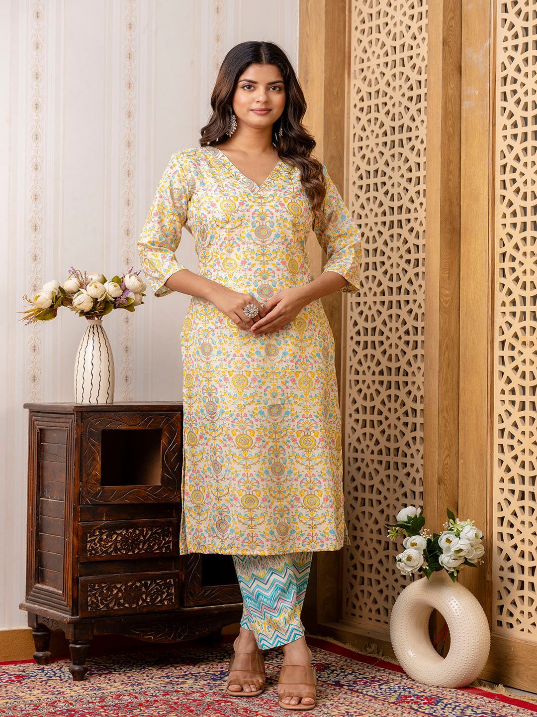 Multi Printed Straight Kurta With Trouser