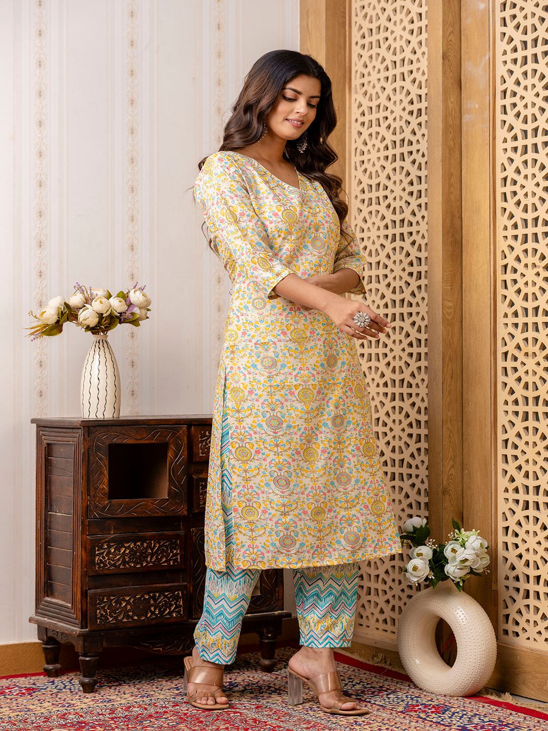 Multi Printed Straight Kurta With Trouser