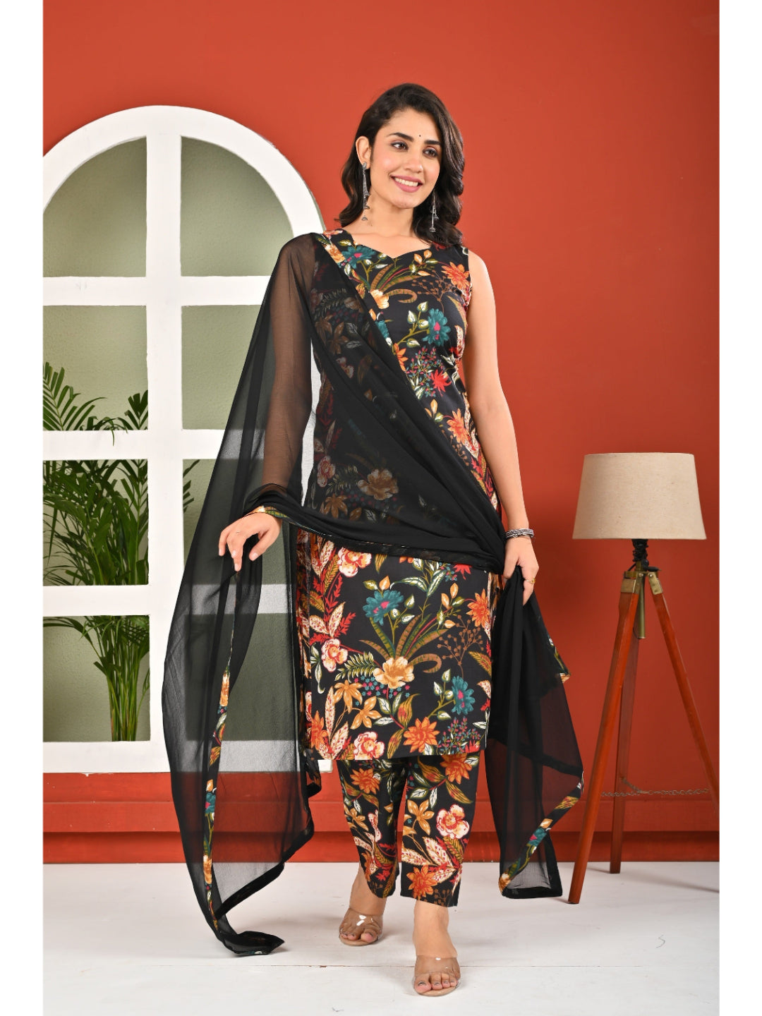 Black Printed Kurta Set with Dupatta