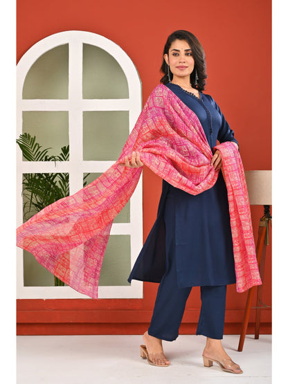 Blue Solid Kurta Set with Dupatta
