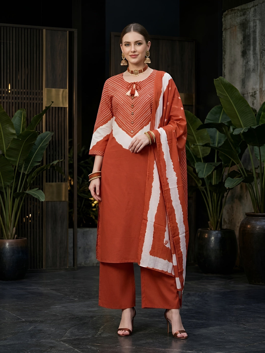 Printed Straight Kurta Set With Dupatta