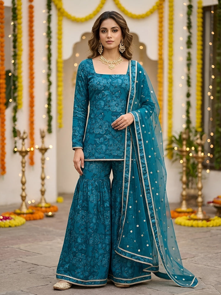 Printed Straight Sharara Set With Dupatta
