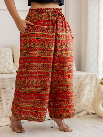 Red Printed Straight Palazzo