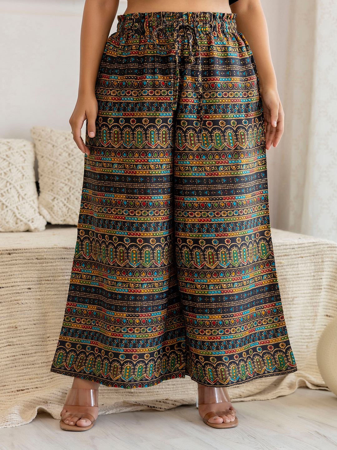 Black Printed Straight Palazzo