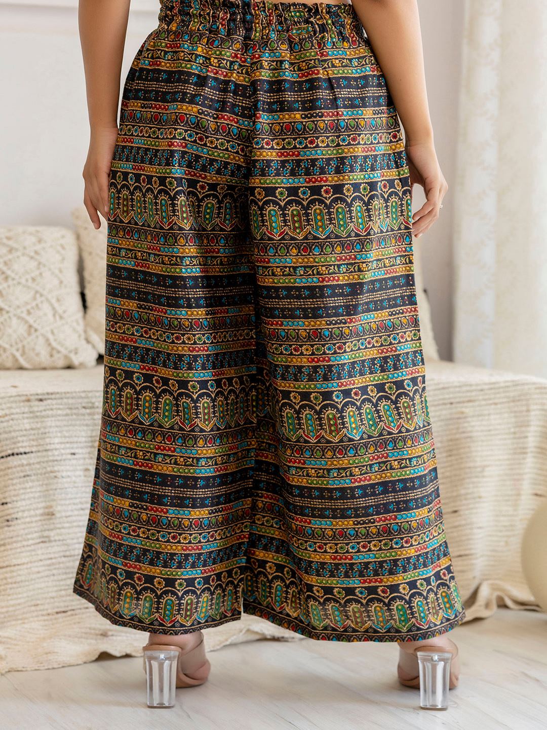 Black Printed Straight Palazzo