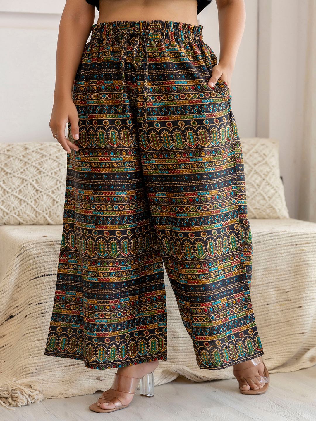 Black Printed Straight Palazzo