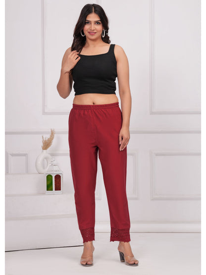 Maroon Solid Palazzo with Lace Detailing