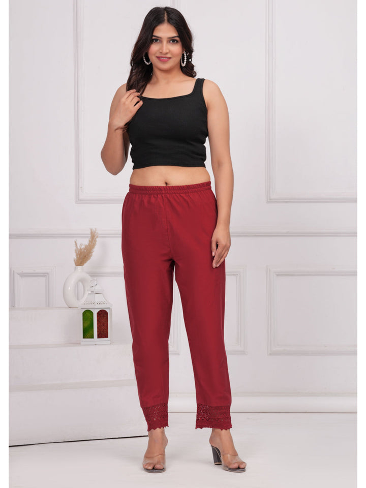 Maroon Solid Palazzo with Lace Detailing