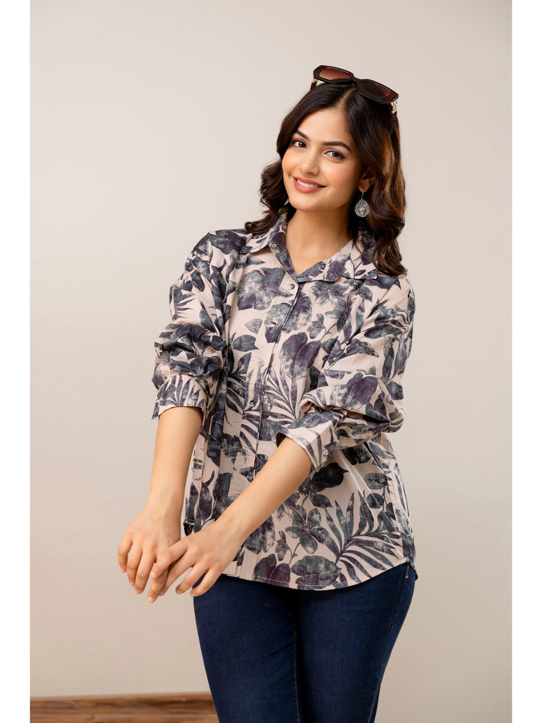 Beige Floral Printed Shirt