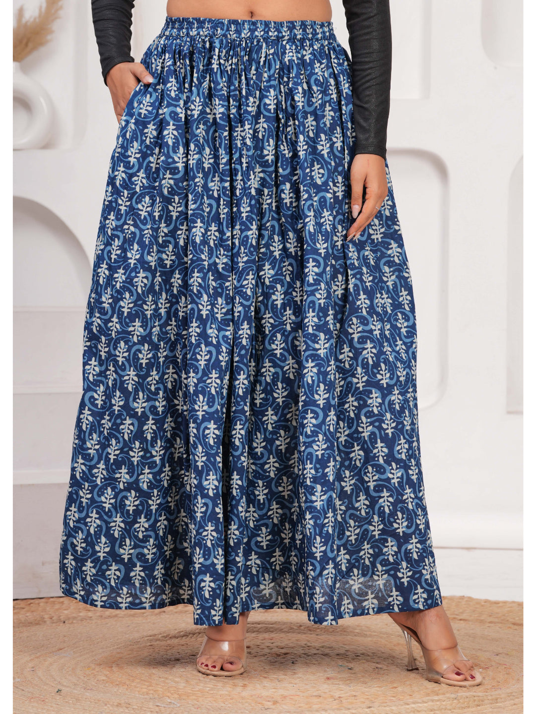 Blue Ethnic Printed Flared Skrit