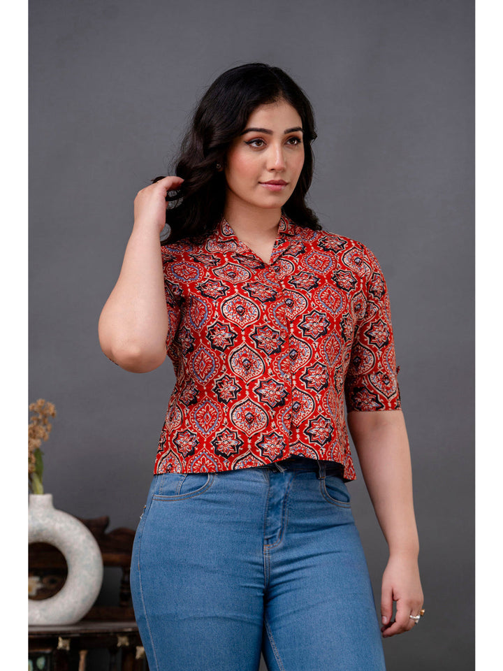 Maroon Printed Straight Top