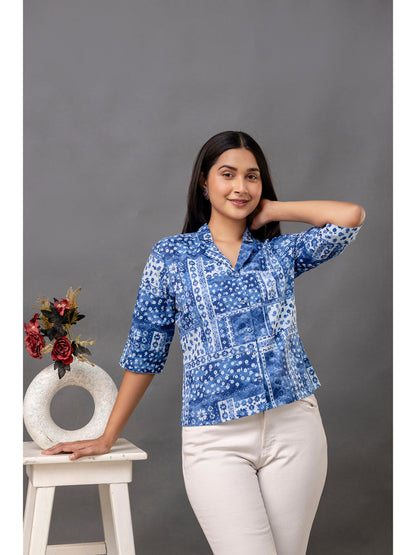 Blue Printed Straight Top