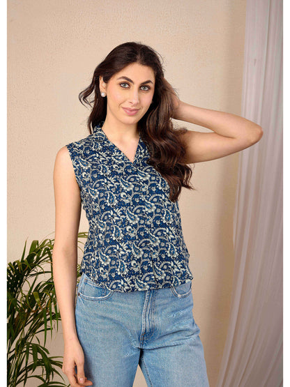 Blue Printed Straight Top