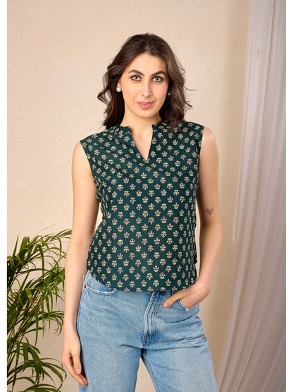 Green Printed Straight Top